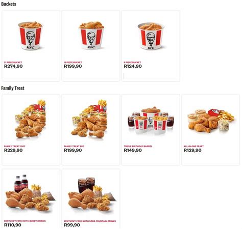 KFC Menu Prices Specials