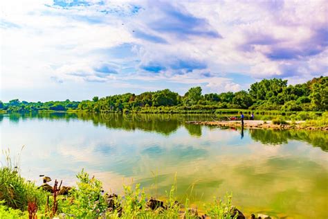 Summer In Omaha Panorama Shoreline And Sky Reflections In The Lake At