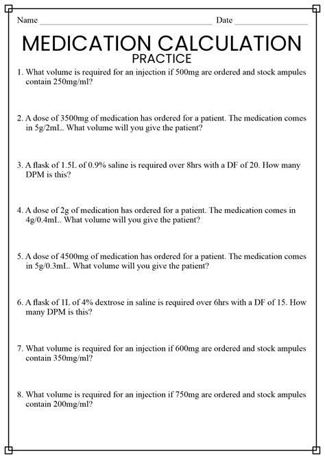 Printable Nursing Dosage Calculation Practice Worksheet
