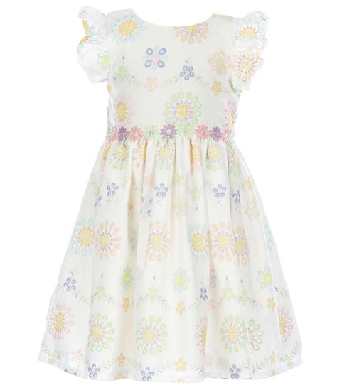 Laura Ashley Little Girls 2t 6x Flutter Sleeve Floral Eyelet Fit And