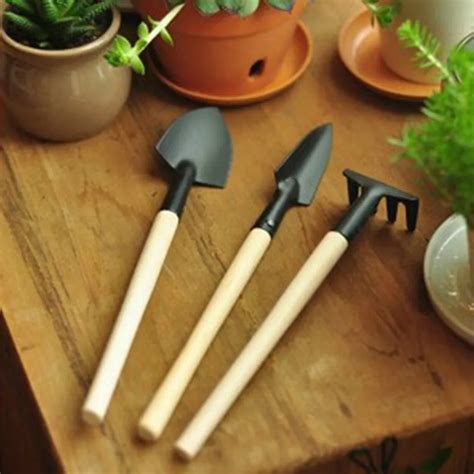Plant Garden Tools Set With Wooden Handle Gardening Shovel Rake Small