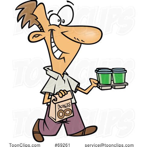 Cartoon Happy Work Gofer Guy Carrying Coffee And Donuts 69261 By Ron