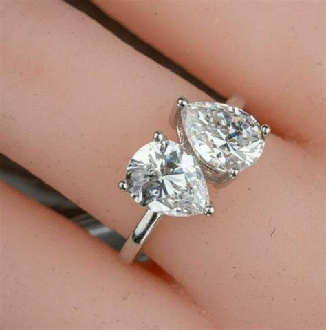 Engagement Wedding Two Stone Ring 26ct Pear Diamond 14k Etsy