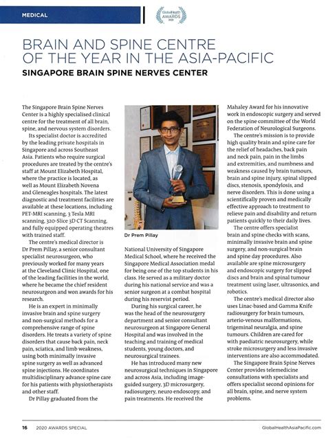 Brain And Spine Centre Of The Year In The Asia Pacific Dr Prem Pillay