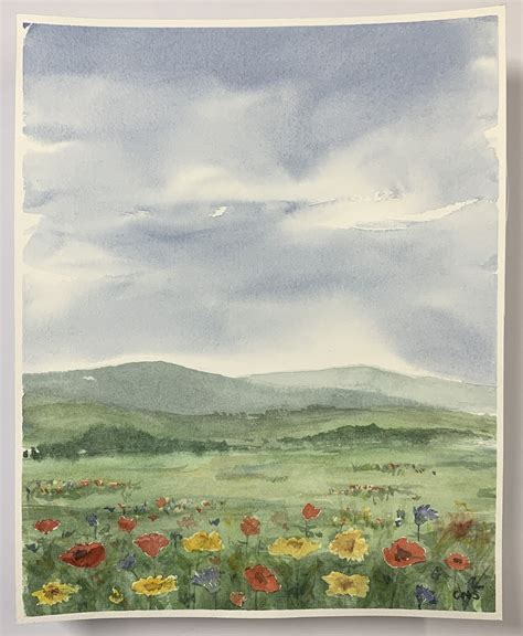 Wildflower Meadow Original Watercolor Painting Watercolor Etsy