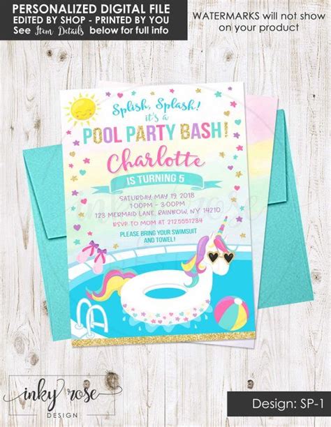 Unicorn Pool Party Invitation Printable Unicorn Pool Party Etsy Unicorn Pool Party Pool
