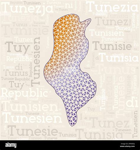 Tunisia Map Design Country Names In Different Languages And Map Shape