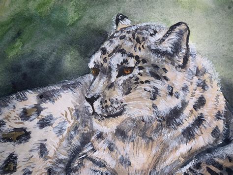 Snow Leopard Painting Watercolor Original Art Animal Portrait Etsy