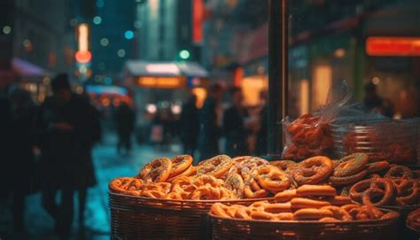 Premium Ai Image Nighttime Snack At Famous Outdoor Food Market In