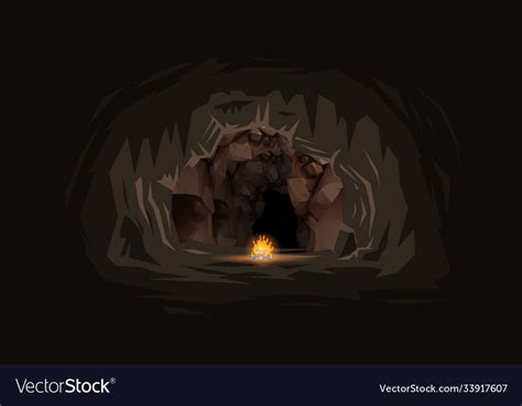 Bonfire With Landscape Inside Cave Royalty Free Vector Image