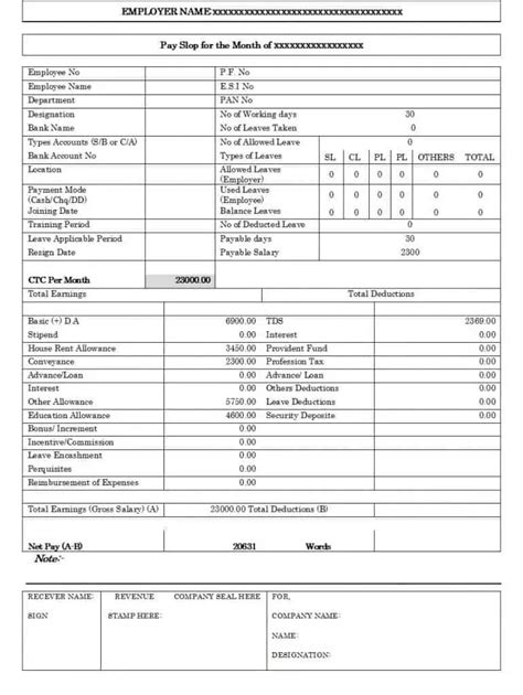 Payslip Example Template