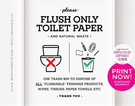 Flush Only Toilet Paper Infographic Printable Bathroom Sign Etsy Uk