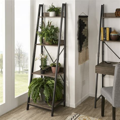 Weston Home Ismail Black Metal Rustic Ladder Bookcase