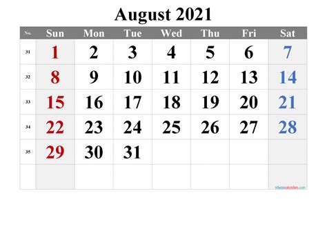 Editable August 2021 Calendar Template Notr21m20 Free