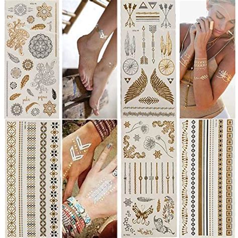 buy temporary tattoos metallic 5 large sheets gold silver glitter by wffdirect 80 color flash