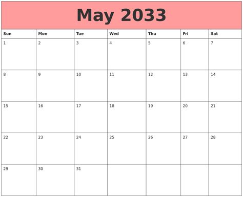 February 2033 Monthly Calendar