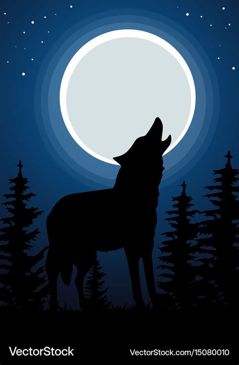 Wolf Howling At The Moon In Forest Royalty Free Vector Image