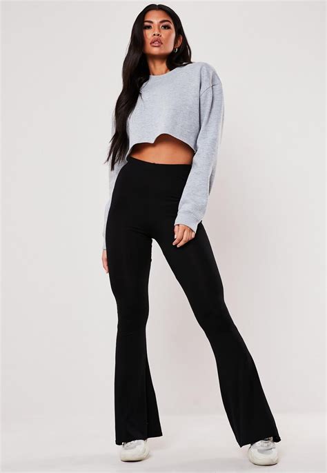 Tall Black Jersey Flare Trousers Missguided Black Flared Pants Outfit Flared Pants Outfit