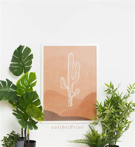 Modern Landscape Terracotta Bohemian Arizona Cactus Print Etsy