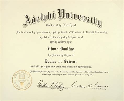 Adelphi University Diploma Honorary Doctor Of Science June 4 1967