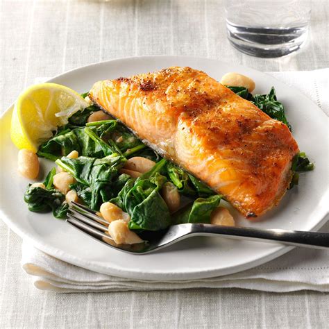 Salmon With Spinach And White Beans Recipe Taste Of Home