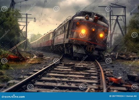 Railroad Crossing Accident: Derailed Train Crashes. AI Stock
