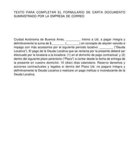 Modelo Carta Documento Intimacion De Pago Factura Arg