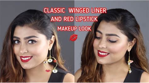Classic Winged Eyeliner Red Lip Makeup Look Quick Easy Youtube