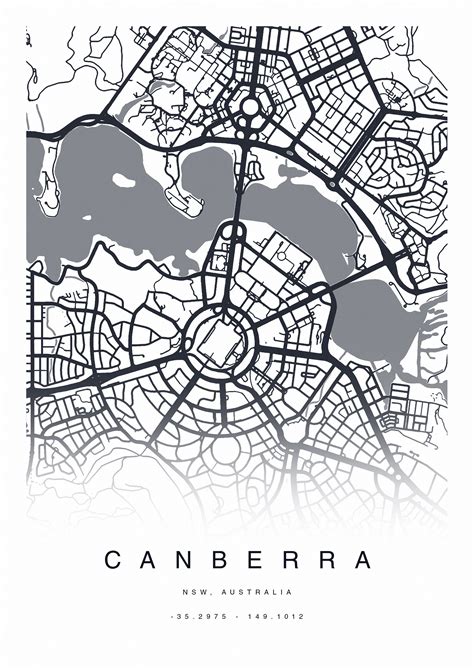 Printable Canberra Map Print Map Of Canberra Canberra Map Etsy