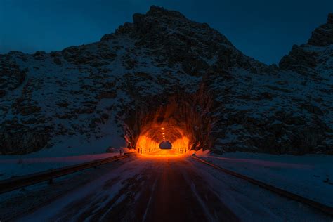 Mountains Cave Road Snow Landscape Tunnel Mountain Dark Tunnel