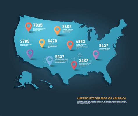 Vector Map Of United States Of America With Infographic Elements Stock