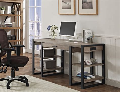 60 Modern Driftwood Desk With Shelves And Built In Plugs