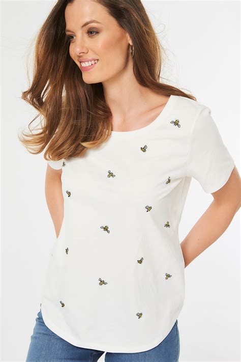 Bee Embroidered T Shirt