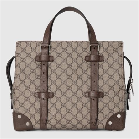 Gg Tote With Leather Details In Beige And Ebony Gucci Fi