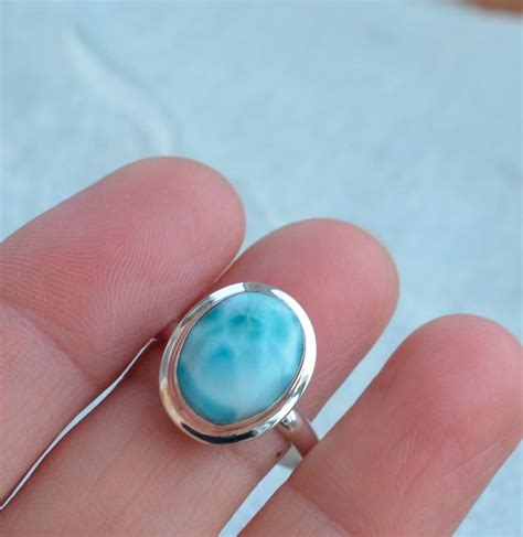 Larimar Statement Ring Rare Larimar Gemstone Cabochon And Etsy