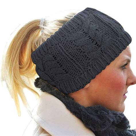 Womens Twist Flower Knit Headband Ear Warmer Head Wrap Black
