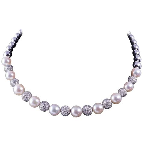 Classic Strand Pearl Necklace With Diamond Ball Clasp At 1stdibs