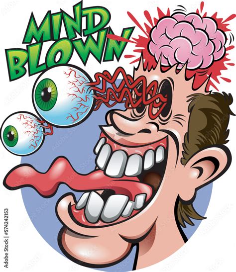 Mind Blowing Excited Man Head Exploding Eyes Popping Out Vector Cartoon