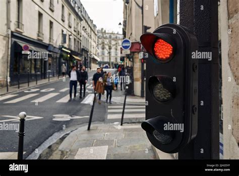 Traffic Light With Red Color In Paris Stock Photo Alamy