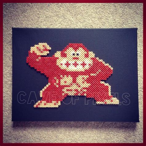 Donkey Kong Perler Bead Sprite On Painted Canvas Plastic Bead Crafts