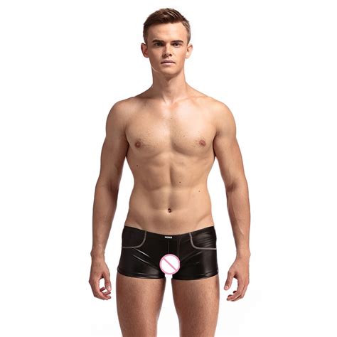 boxers black sexy men imitation faux leather underwear boxers shorts sheathy cool male underwear