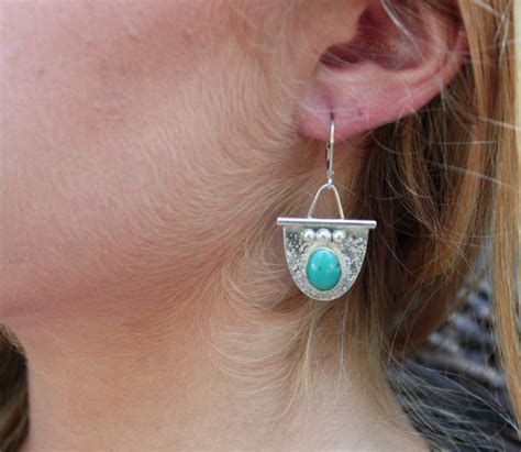 Sterling Silver Handmade Turquoise Drop Earrings Artisan Etsy