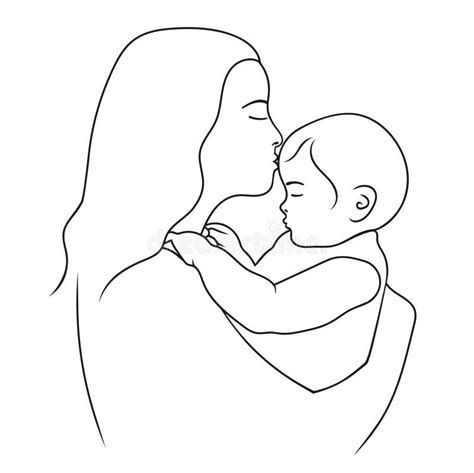 Minimalistic Silhouette Of Woman Holding Baby Mother And Child Stock
