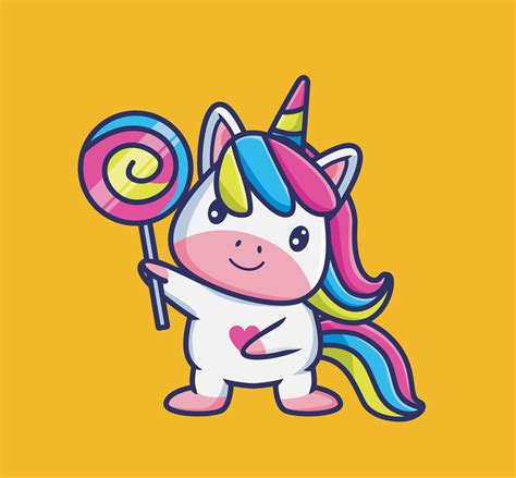 Linda Chica Unicornio Come Caramelos De Piruleta Ilustración Aislada