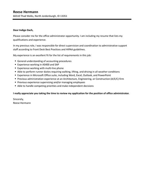 Office Administrator Cover Letter Velvet Jobs