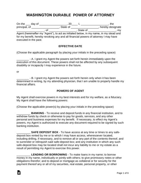 Free Printable Durable Power Of Attorney Form Washington State
