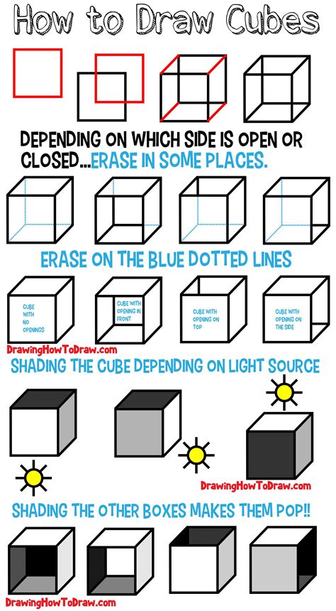 How To Draw 3d Shapes Cube With Shading And Perspecti