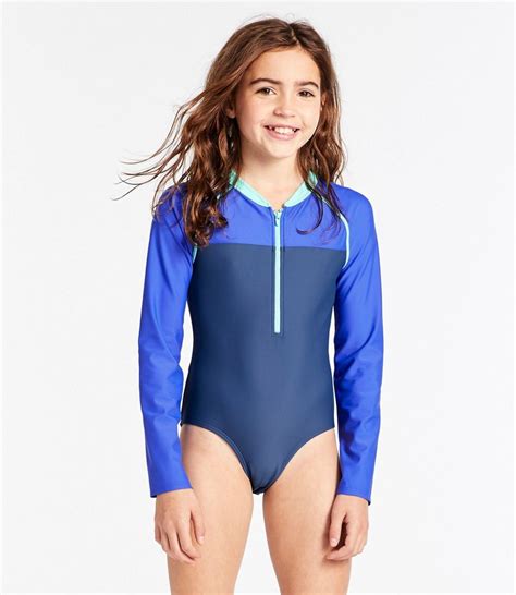 Girls Watersports Swimsuit One Piece Long Sleeve Colorblock