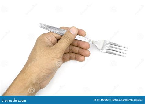 A Male Hand Holding Fork Man Hand Isolated On White Background Stock