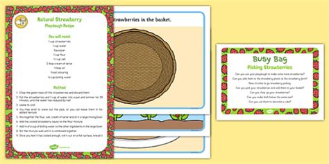 Picking Strawberries Playdough Busy Bag Prompt Card And Resource Pack